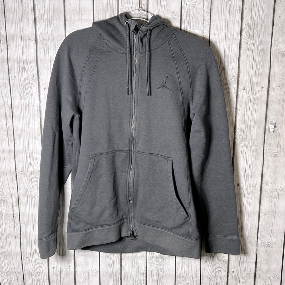 AUTHENTIC NIKE AIR JORDAN WINGS FLEECE FULL ZIP DARK GREY HOODIE SZ L